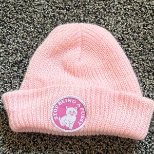 Pink Knit Beanie with Cat Patch